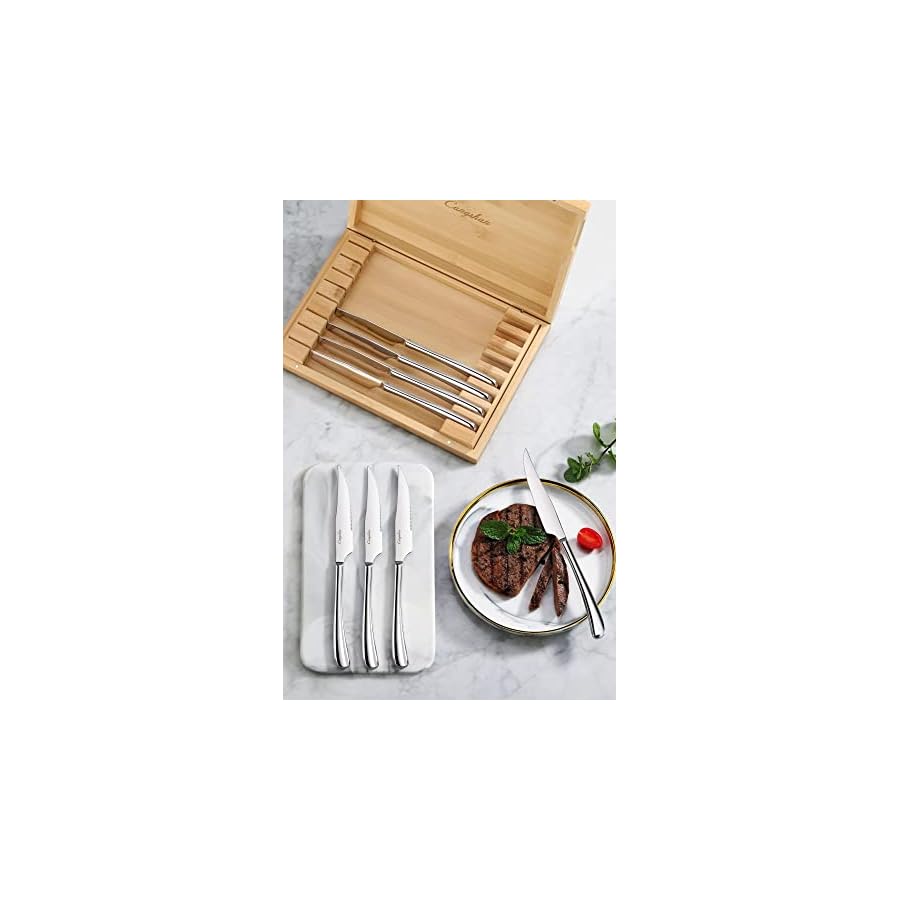Cangshan 1027044 Rain II Series 8-Piece 420 Stainless Steel Forged Steak Knife Set in Bamboo Storage Chest