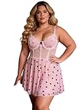 ohmydear Camicia da Notte con Reggiseno Push Up Lingerie Sexy Trasparente Babydoll in Pizzo con Perizoma Vistito Sexy con Spaghetti Completo Intimo Donna Seducente Scollo a V