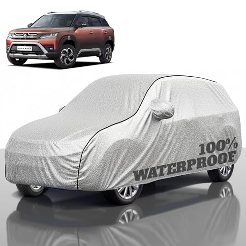 Image of Premium Polyester Car Cover Brezza All-Weather Protection from Rain, Dust & Sun | UV Resistant Fabric | Full Body Secure Fit for Outdoor & Indoor Parking Silver