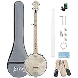 Mulucky 5-saitiges Banjo, volle Größe mit 24 Klammern, offener Rücken, Ahorn-Banjos mit Remo-Kopf, fünfter Tuner mit Getriebe, Geschenkpaket mit Anfänger-Kit – MB1101