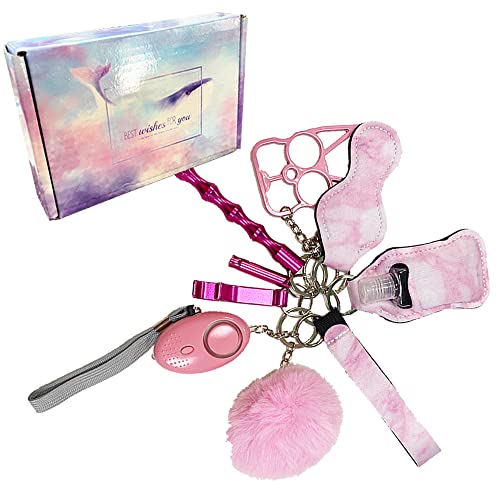 Keychain Set for Girl Women with Personal Alarm Cat Cute Keychain Portable Practical Tools Pink