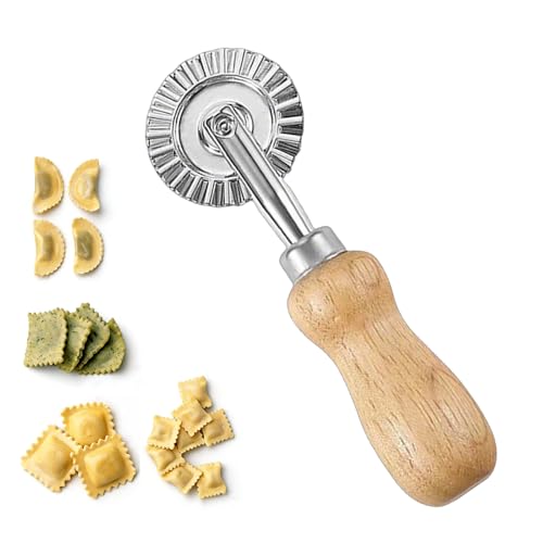 Pastry Cutter Wheel 1.5 Inch Dough Rolling Cutter with Wooden Handle Zinc Alloy Pasta Ravioli Wheel Crimper for Pie Pizza Dumpling Noodles Baking Kitchen Tool (Style 1)