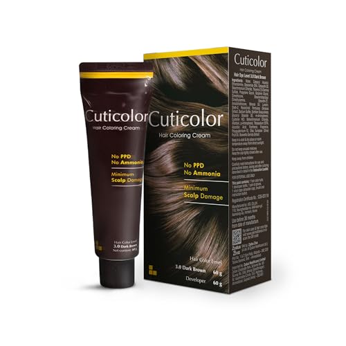 Cuticolor Permanent Hair Color Cream|#1 Dr prescribed|Suitable for Sensitive Skin|Eco Mechanism to Preserve Scalp Health|No Ammonia|No PPD|Enriched with Portulaca & Boseivela Extract - Dark Brown(60g)