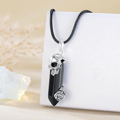 OHAYOO Gothic Quartz Crystal Necklace Fantasy Skull, Dragon, Mushroom, Rose, Opera Mask & Tree of Life Pendants 925 Sterling Silver Gothic Jewelry Gifts for Women Men2