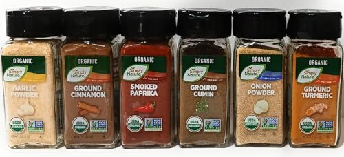Simply Nature Organic Spice Set, Ground Cumin, Turmeric, Cinnamon, Garlic Powder, Onion Powder, Smoked Paprika, USDA Organic, Non-GMO