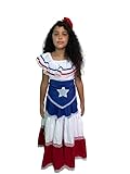 Puerto Rican Traditional Dress for Girls with Flag & Star Belt 8