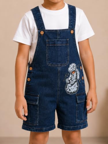 Image of KiddoPanti Unisex Denim Cargo Dungaree Shorts | 69.1% Cotton 29% Spun Poly 1.9% Spandex | Above Knee Length | Soft Breathable Summer Dungaree