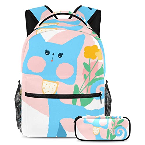 Sac à dos multicolore chat et fleurs idéal pour le collège et les sorties