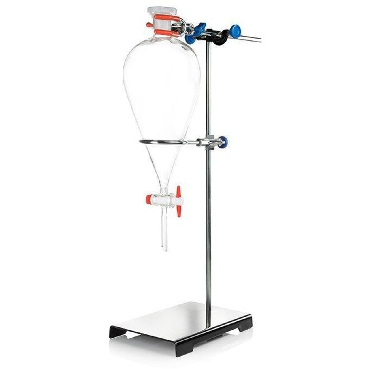 LABCARE EXPORT Borosilicate Glass Separating Funnel with Stand, Glass-Plastic Stopper & PTFE Stopcock (1000ML)-image-5