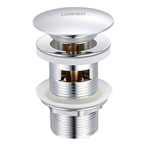 Lonheo - Tapones de Desagüe con Rebosadero Desagüe Universal Válvula Desagüe Lavabo Pop-Up Cromado Área Grande Desagüe Lavabo Click-Clack para Baño