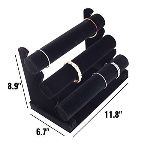 Image of Plixio Velvet Bracelet Holder with Three Tier Rack- Bracelet Stand for Jewelry Organization and Display