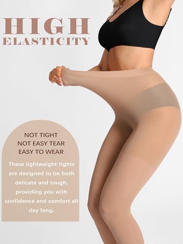 Image of Extremely Durable Sheer Black Tights for Women Ultra Strong Control Top Pantyhose with Reinforced Toes