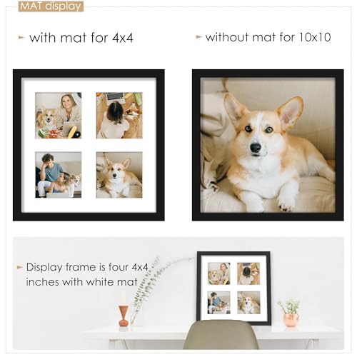 Image of DUENPY 10x10 Collage Picture Frame 4x4 Picture Frames Collage Wall Decor Displays Four 4x4 inch Photos Available Horizontal Wall Mounting Display and Vertical Black