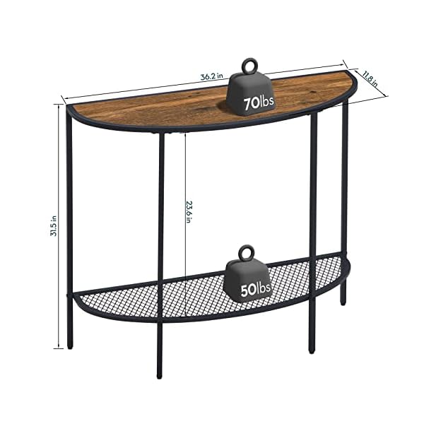 SAYGOER Console Table 2 Tier Narrow Entryway Table with Storage Half Moon Sofa Couch Table Mid Century Modern Small Entry Way Tables for Living Room Hallway Office Easy Assembly, Walnut Black - Image 3
