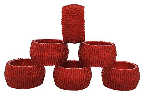 Sharvgun Pearl Beaded Napkin Holder Table Décor Restaurants Napkin Ring Christmas Party Red 4 Count