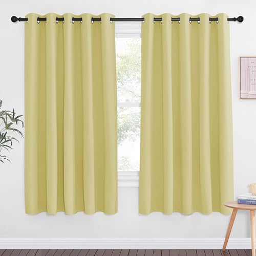 NICETOWN 66 Inch Long Blackout Curtains for Bedroom Living Room, Thermal Insulated Room Darkening Curtains, Light Blocking Blackout Drapes for Bedroom, 66" W x 66" L, 1 Panel, Paler Yellow
