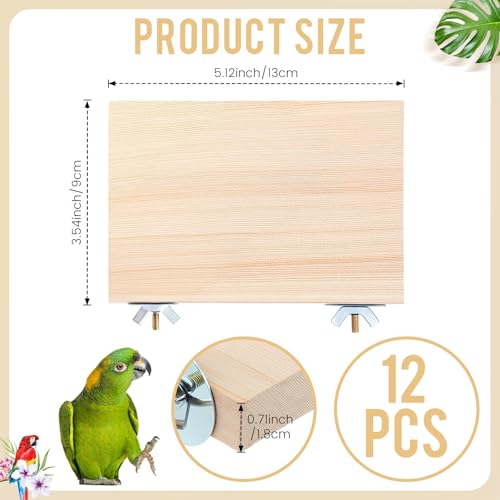 Image of Reginary 12 Pcs Wood Bird Platform Rectangle Wood Perch Stand Board Habitat Cage Corner Shelf with Washers Bird Paw Grinding Clean Accessories for Pet Budgie Parrot Cockatiels