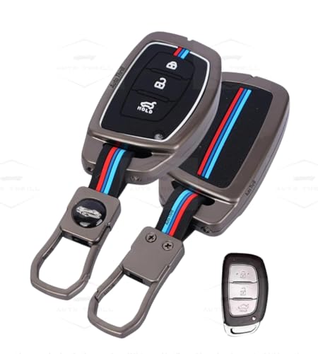 Image of AUTO THRILL Premium Metal Silicon Key Cover Compatible with Hyundai i20, Creta, Venue, Tucson, Alcazar, Verna, Xcent, Aura, Elantra 3 Button Smart Key Special Feature Visibilitye in low-ligh Condition