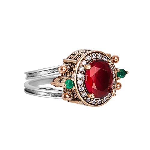 Turkish Handmade Jewelry Reversible Oval Cut Ruby Emerald Jade Topaz 925 Sterling Silver Ladie's Ring All Size #TOP3