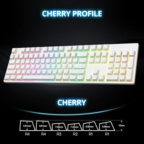 Image of Fogruaden PBT Keycaps Set, Cherry Profile Custom Keycap for Mechanical Keyboard Keycaps(CarbonWhite)
