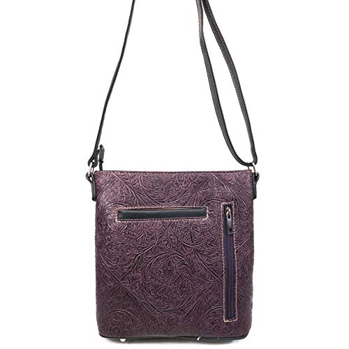 Justin West Clydesdale Tooled Leather Metal Stud Cross Conceal Carry Women Handbag Purse3