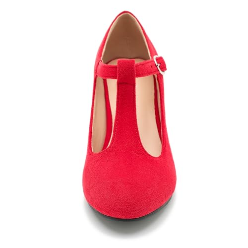 Women's T Strap Mary Jane Low Kitten Heel Pumps Closed Round Toe Retro Ankle Strap Buckle Comfortable Vintage Wedding Evening Party Dress Office Work Church Shoes2