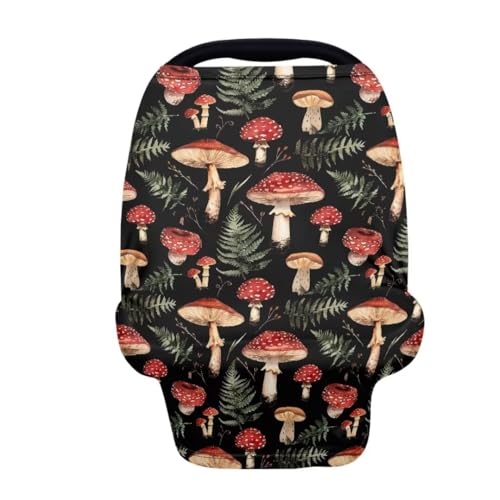 Image of Coldinair Mushroom Car Seat Cover for Babies Girls,Nursing Cover,Soft Stretchy Infant Carseat Canopy,Shopping Cart /High Chair /Stroller Covers