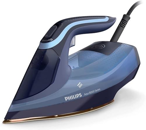 Philips Azur 8000 Series Iron 3000W Power SteamGlide Elite Soleplate 55g/min Steam Output 240g Steam Boost Auto Shut-Off 300ml Water Tank Light Blue (DST8020/26)