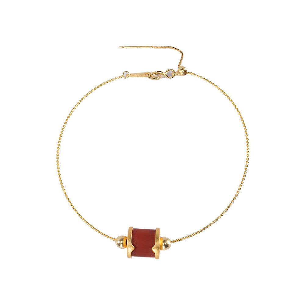 Girls Accessories Bracciale in Argento Sterling 925 Vintage per Donna Semplice Regolabile Placcato Oro Agata Rossa Perline a Botte Gioielli Classici Fascino Spiaggia Estiva Birthday Gift