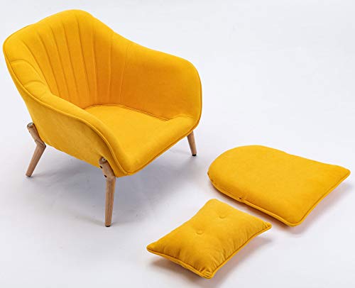 Guyou Fabric Upholstered Armchair Accent Chair With Lumbar Cushion, Mid-Century Living Room Lounge Chair For Bedroom/Conception Room, Yellow Linen #TOP1