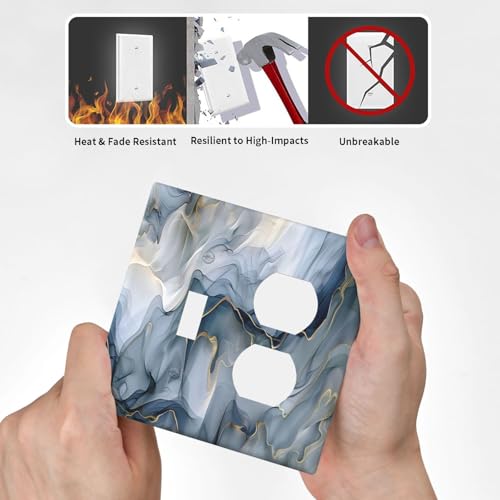 Decorative Outlet Covers Abstract Ink Blue Marble Glod Line Texture 2 Gang Outlet Cover Wall Plate Single Toggle Duplex Light Switch Cover Plate Switch Plate Covers for Kitchen Decor
