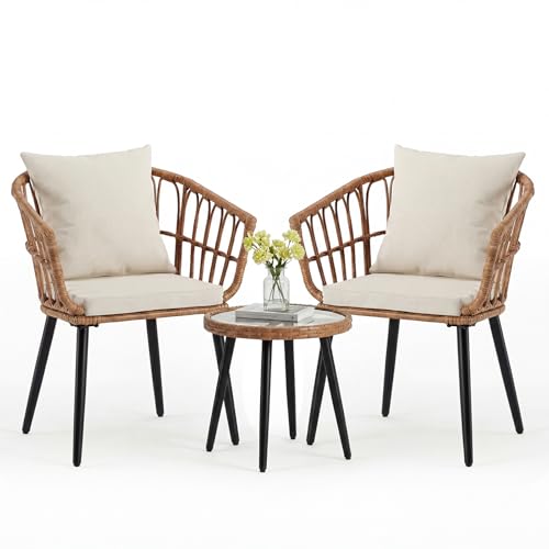 DUMOS 3 Pieces Outdoor Bistro Set, All-Weather PE...