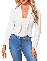 YesFashion Blazer Damen Kurz Bolero Langarm Blazerjacke Slim Fit Business Arbeit Büro Cropped Jacke Weiß XXL