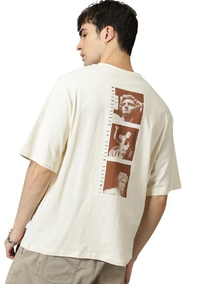 THE HOLLANDERCotton Men's Half Sleeve Printed Drop Shoulder Oversized Tshirt