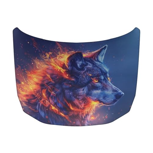 Image of Car Hood Cover Protector,Wolf and Fire Design Tear-Resistant Polyester Breathable Print Stylish Hood Covers for Cars,Decoration Universal Car Accessories