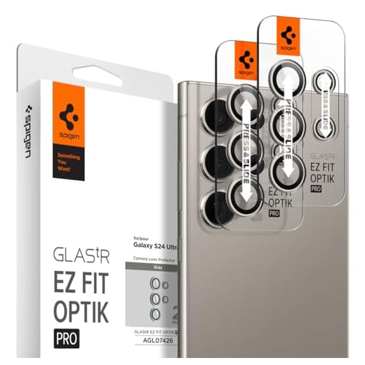 Spigen Protetor de tela para lente de câmera [GlasTR EZ Fit Optik Pro] Projetado para Galaxy S24 Ultra [compatível com capas] - cinza titânio [pacote com 2]