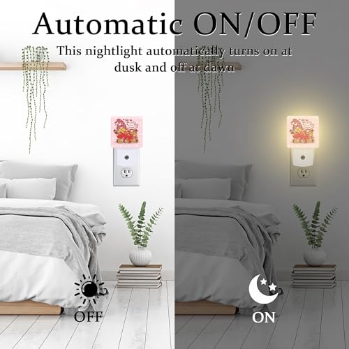 Image of Valentine's Day Gnome Couple Night Light for Kids, Gnomes with Love Red Hearts Night Light Plug in with Dusk to Dawn Sensor,0.5w Energy Saving Nightlight for Hallway Stairway Kitchen Bedroom