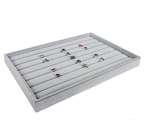 Yudu Espositore Per Anelli In Velluto Grigio - 11 Colonne - 19 X 24,5 X 11 Cm - Supporto Da Banco Per Gioielli