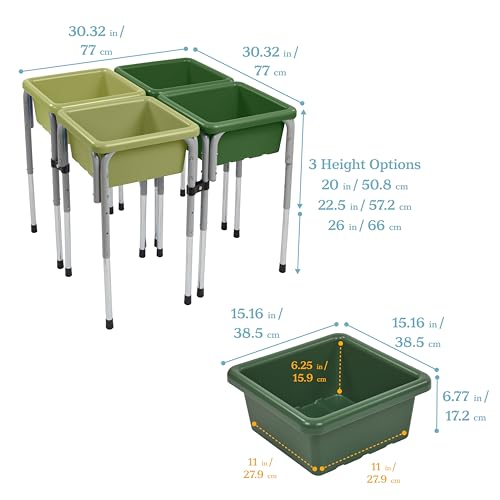 Image of ECR4Kids 4-Station Sand and Water Adjustable Height Table, Sensory Bins, Fern Green /Hunter Green