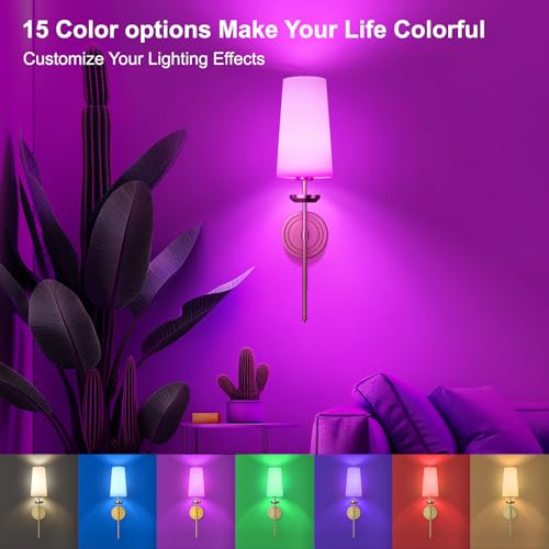 Image of Frideko Large Fabric Rechargeable Wall Sconces Set of Two with Remote, RGB 15 Color Dimmable Battery Operated Wall Light, Indoor Wireless Wall Lamp with 3 Timer, Modern Wall Lighting for Living Room