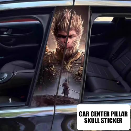 Image of JSCARLIFE Skull Car B-Pillar Sticker, HD Printed PVC Waterproof Car Decals, Car Stickers Vinyl Self-Adhesive Side Strip Decal Cool Stickers (Black Myth Wukong Style 2)