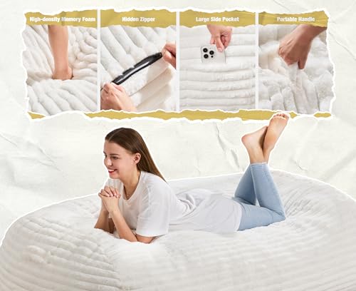 Image of Hobestluk 5FT Bean Bag Chairs Adult Bean Bag with Portable Handle Comfy Large Bean Bag Lounge Chair with Removable Cover for Living Room Bedroom (Stripe White, 5FT)