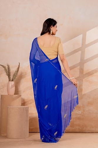 Image of Chiffon Saree for Women with Sequin Embellishments | Wedding Saree | Festival Saree | Designer Saree for Women | Royal Blue