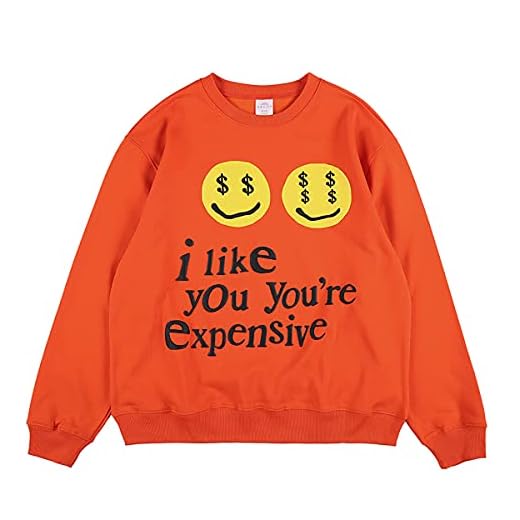 Arnodefrance i like you you're espensive Sweatshirt Hip Hop Letter Printing Crew Neck Pullover For Men And Women Orange