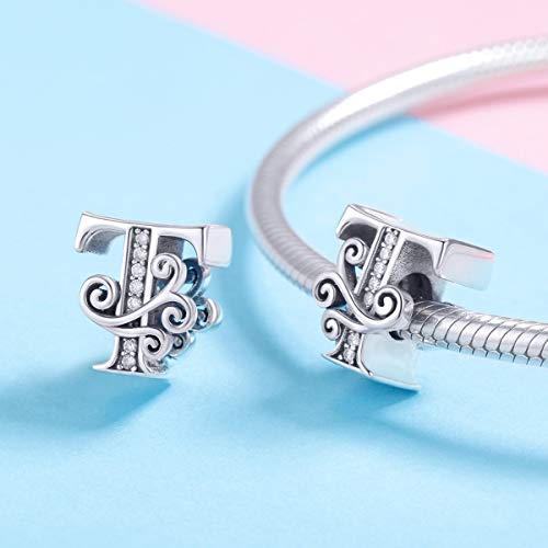 Image of Eternalll Jewellery - Spacer Beads Authentic 925 Sterling Silver Charms Vintage A-Z Letter Alphabet Charms for Bead Bracelets Women Charm Diy Jewelry