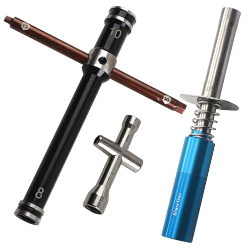 Glow Plug Ignitor Igniter Nitro Engine Starter Tool & RC Glow Plug Removal Tool 8mm 10mm Cross Wrenches Sleeve 3mm 5mm Hex Screw Driver & Small Cross Socket Spanner