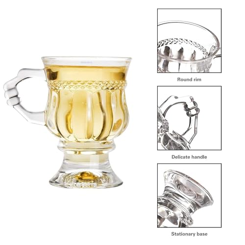 Image of VILON Italian Premium Glass Tea Cup Set | Coffee Mugs with Handle Transparent Drinking Cup for Milk, Cappuccino, Hot Chocolate & Cold Beverages | 150ml| Set of 6 (TEAMUG 150ML 6)