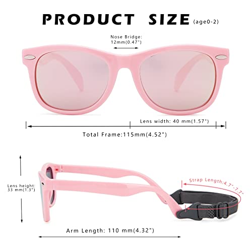 Hycredi Flexible Polarized Baby Sunglasses With Strap For Newborn Infant Boys Girls Age 0-24 Months-White/Purple Red Mirrored #TOP4