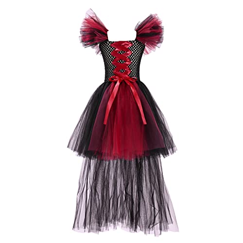 Kids Girls Halloween Witch Dress Mesh Bodice Irregular Trailing Sleeveless Gothic Tulle Tutu Dress Cute Outfits Clothes