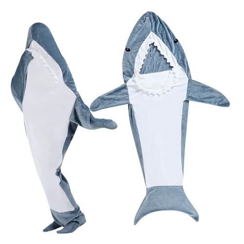 Mikinona Wearable Shark Blanket for Adults Cozy Shark Versatile Flannel Nightgown Detachable Shark Head for Easy Cleaning for Winter Use